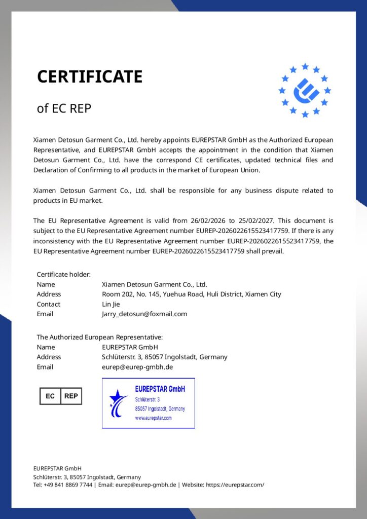 DETOSUN EU Authorized Representative Certificate preview