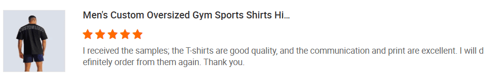 Alibaba customer review for custom oversized gym sports shirts