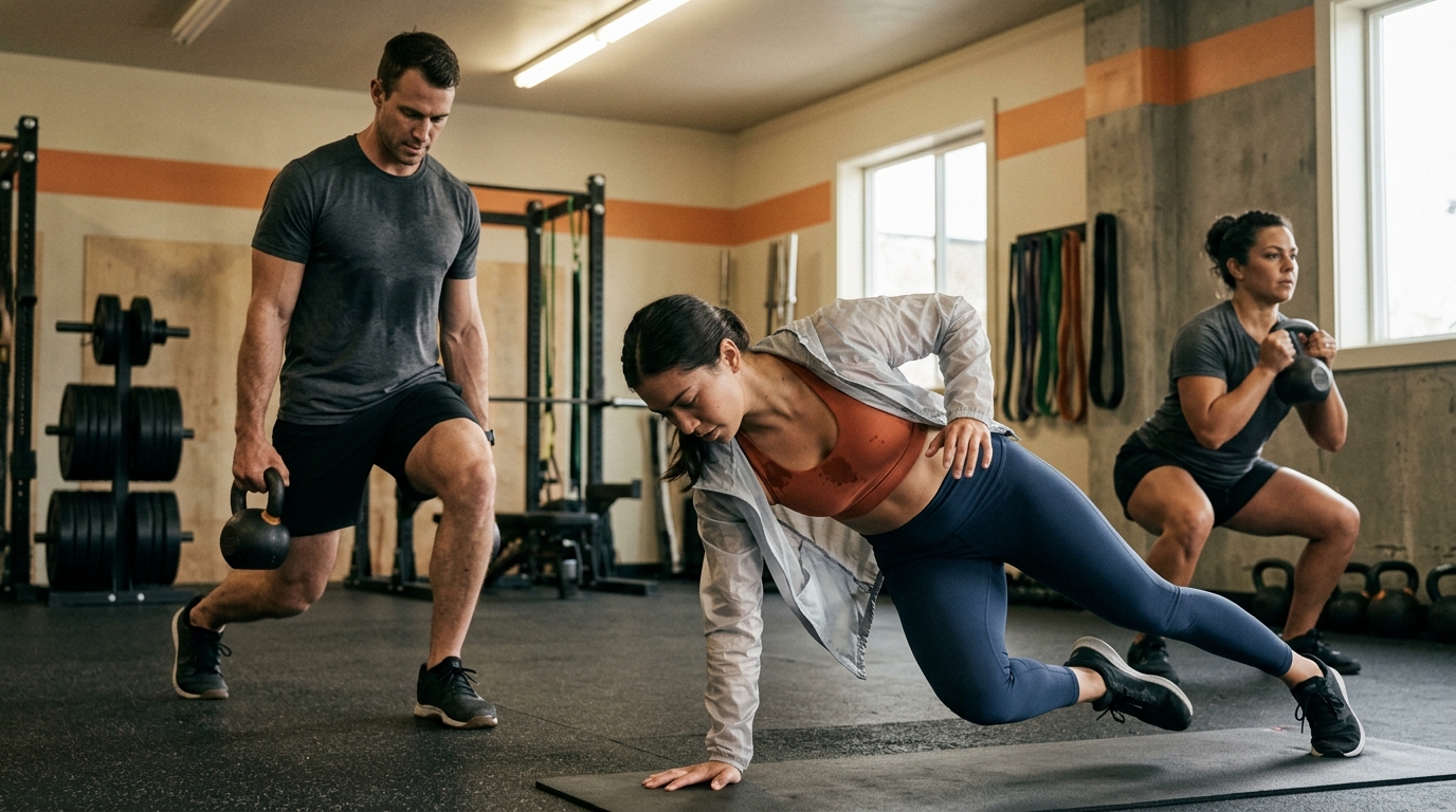 Best Fabric for Activewear: finished training tops, leggings and shorts in a working gym