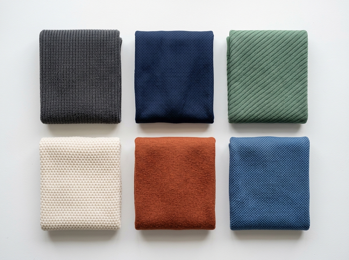 Best Fabric for Activewear: side-by-side swatches of polyester, nylon, cotton and cellulosic blends