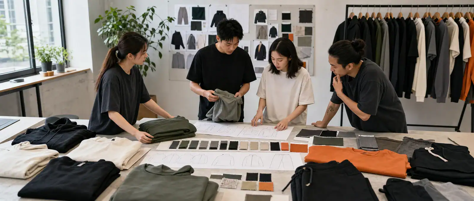AI-generated illustrative scene of seasonal activewear collection planning