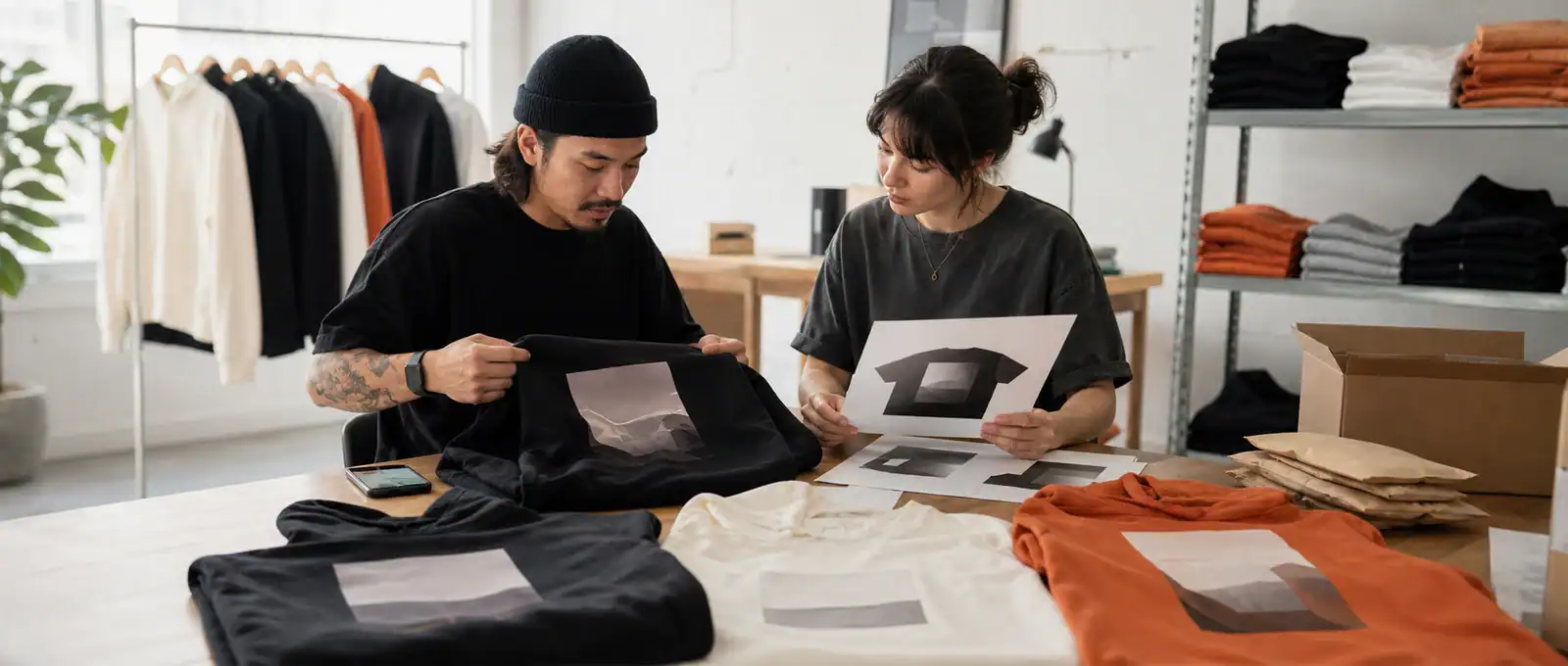 AI-generated illustrative scene of fast-turn influencer merchandise sample review