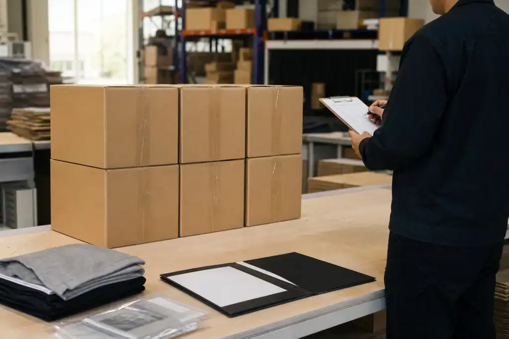 AI-generated illustrative apparel carton and shipping handover preparation