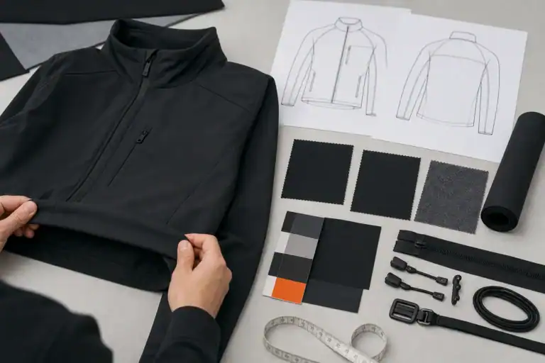 AI-generated illustrative pre-production apparel specification and material check
