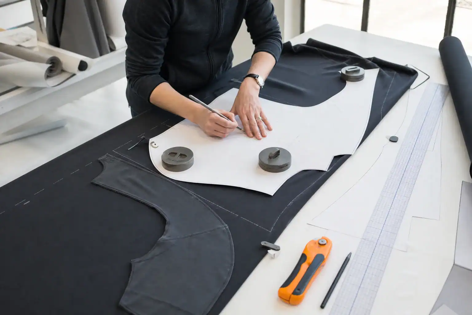 AI-generated illustrative activewear pattern tracing and prototype cutting