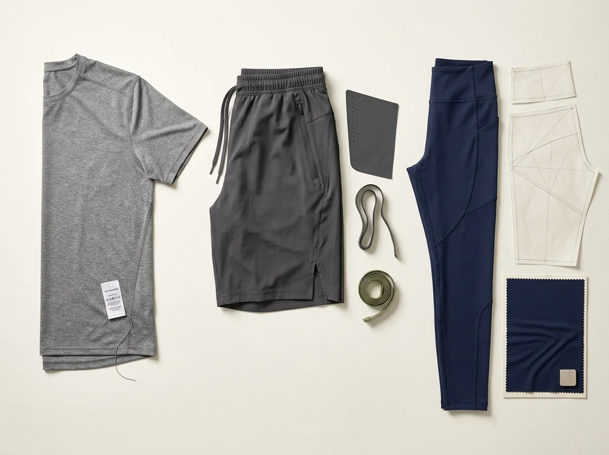 How to Find a Low MOQ Activewear Manufacturer: private label, ODM, and cut-and-sew activewear samples arranged side by side