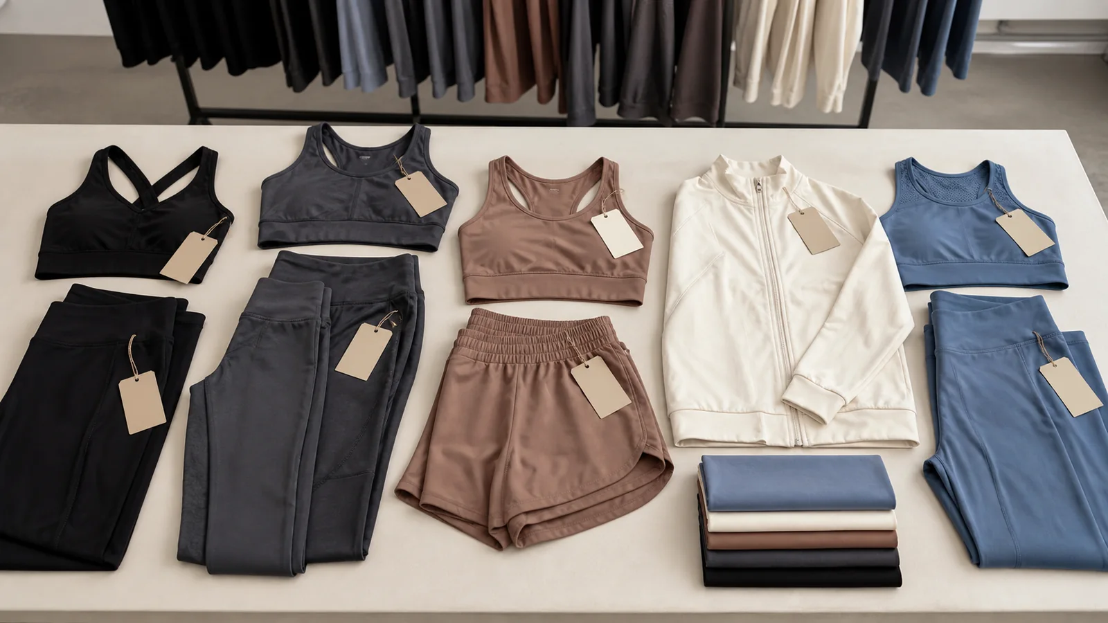Small apparel capsule arranged by style, color and size for clothing line assortment planning