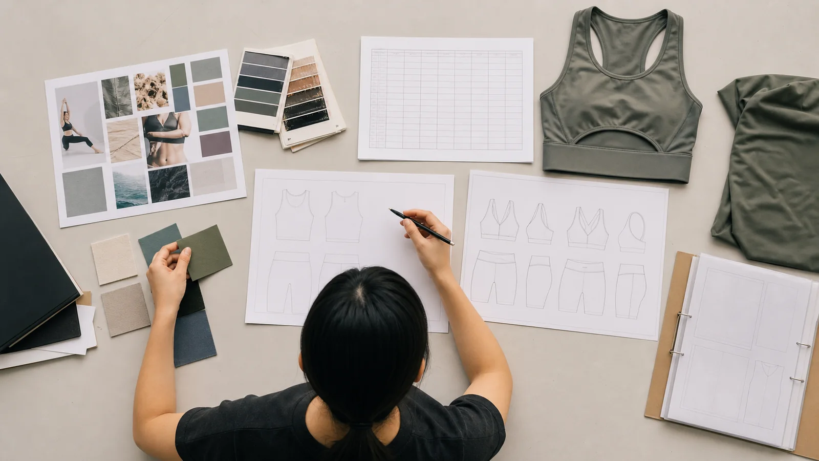 Clothing brand founder preparing a manufacturer inquiry with business plan, tech pack and quantity brief