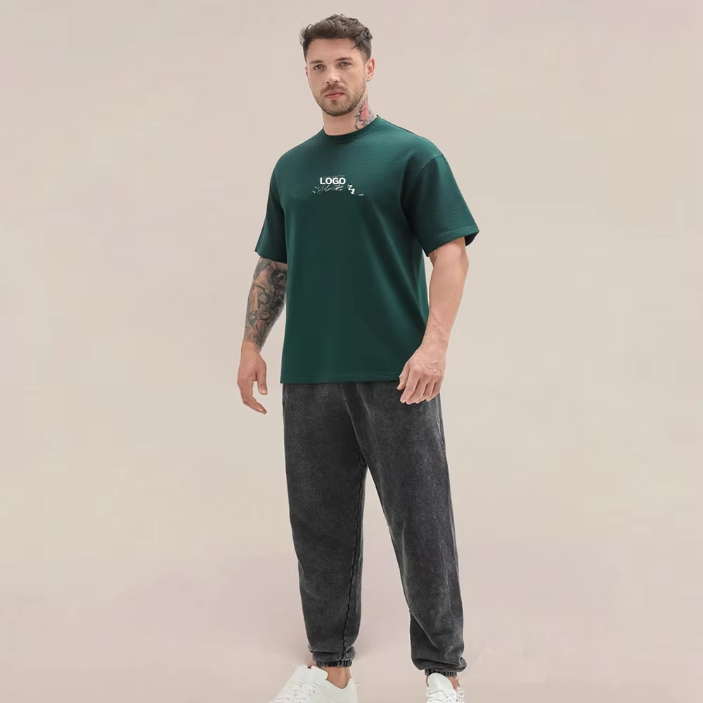 Men's High Quality Plus Size Puff Printing Logo Gym Shirts Heavyweight Cotton Oversized Casual Sports Breathable Blank Tee Shirt