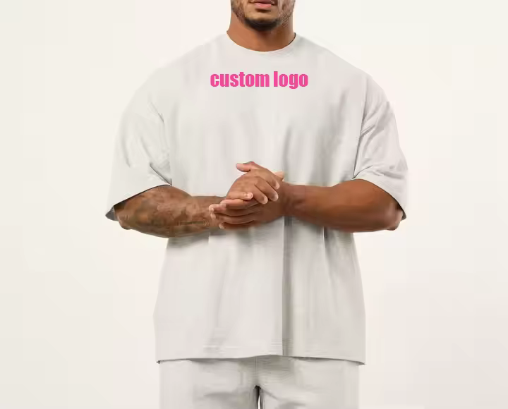 Blank Men's High Quality Cotton Oversized Plain T-shirts 220gsm Gym Running Sports Plus Size Shirts for Men Support Custom