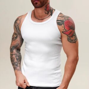 High Quality Cotton Ribbed Men's Tank Top Slim Fit Gym Fitness Running Sports Embroidery Graphic Customizable Tank Top