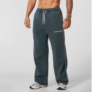 OEM Men's Customize  Oversized Washed Pants High Quality Plus Size Baggy Stacked Gym Sports Pants Embroidery Screen Pants