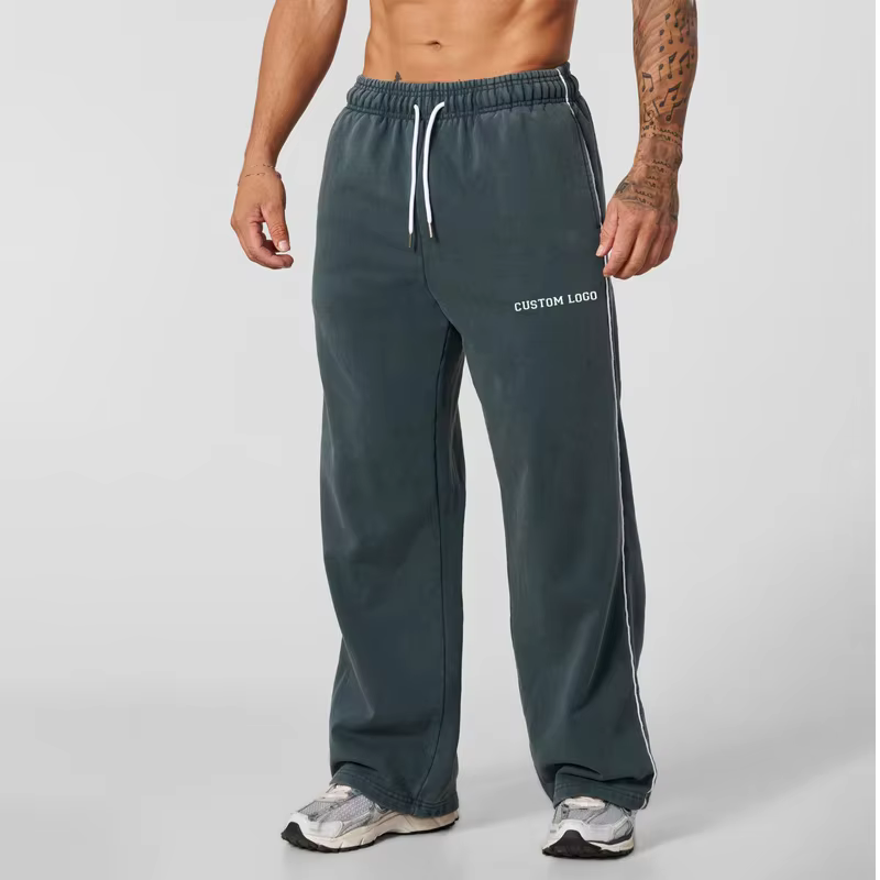 OEM Men's Customize  Oversized Washed Pants High Quality Plus Size Baggy Stacked Gym Sports Pants Embroidery Screen Pants