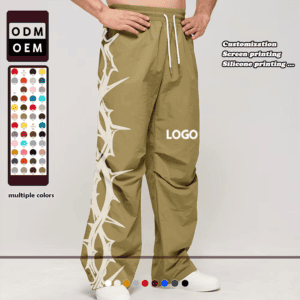 Custom Men's Nylon Baggy Wide Leg Pant Trousers Men's Overssize Quick Dry Gym Sports Pants Screen Silicone Printing for Men