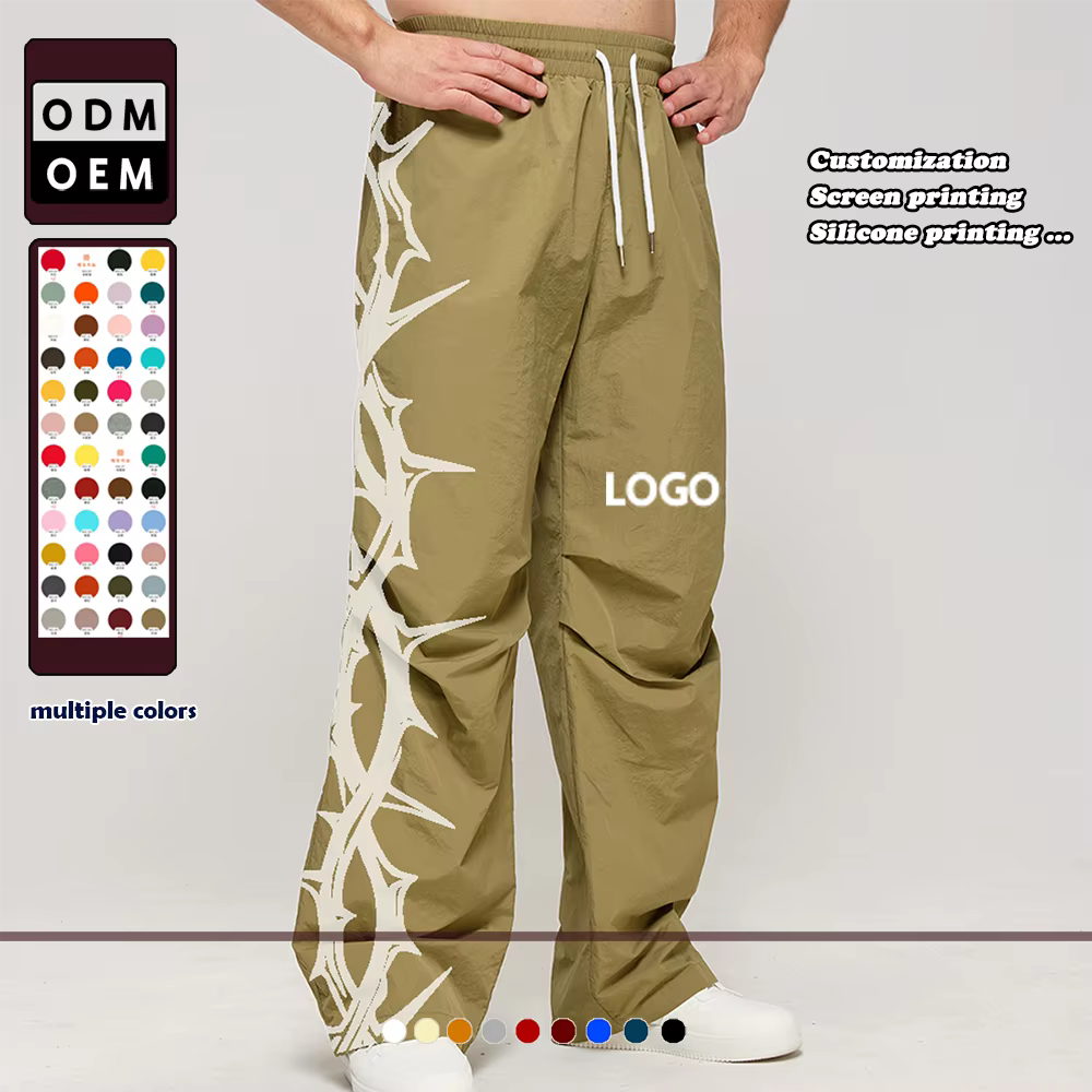 Custom Men's Nylon Baggy Wide Leg Pant Trousers Men's Overssize Quick Dry Gym Sports Pants Screen Silicone Printing for Men