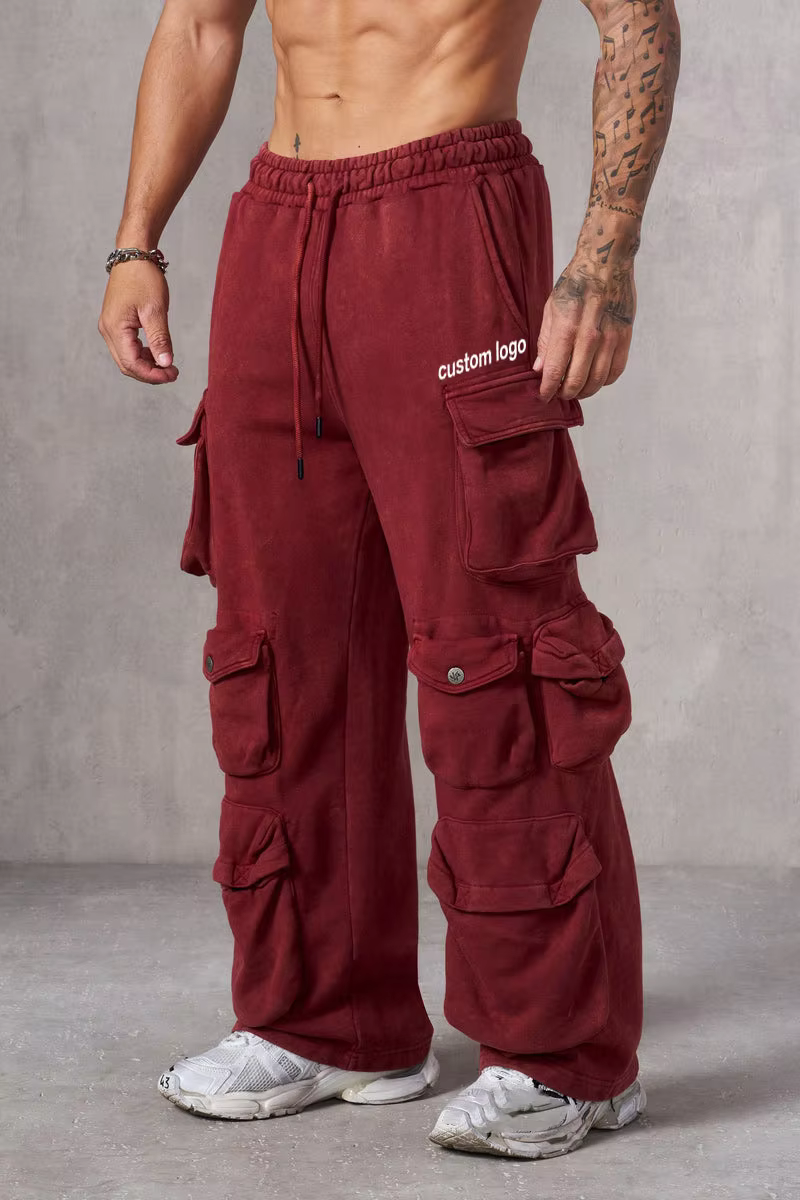Custom Men's Washed Baggy Cargo Pants Wholesale Winter Men's Oversize Work Training Gym Sports Stacked Sweat Pants & Trousers