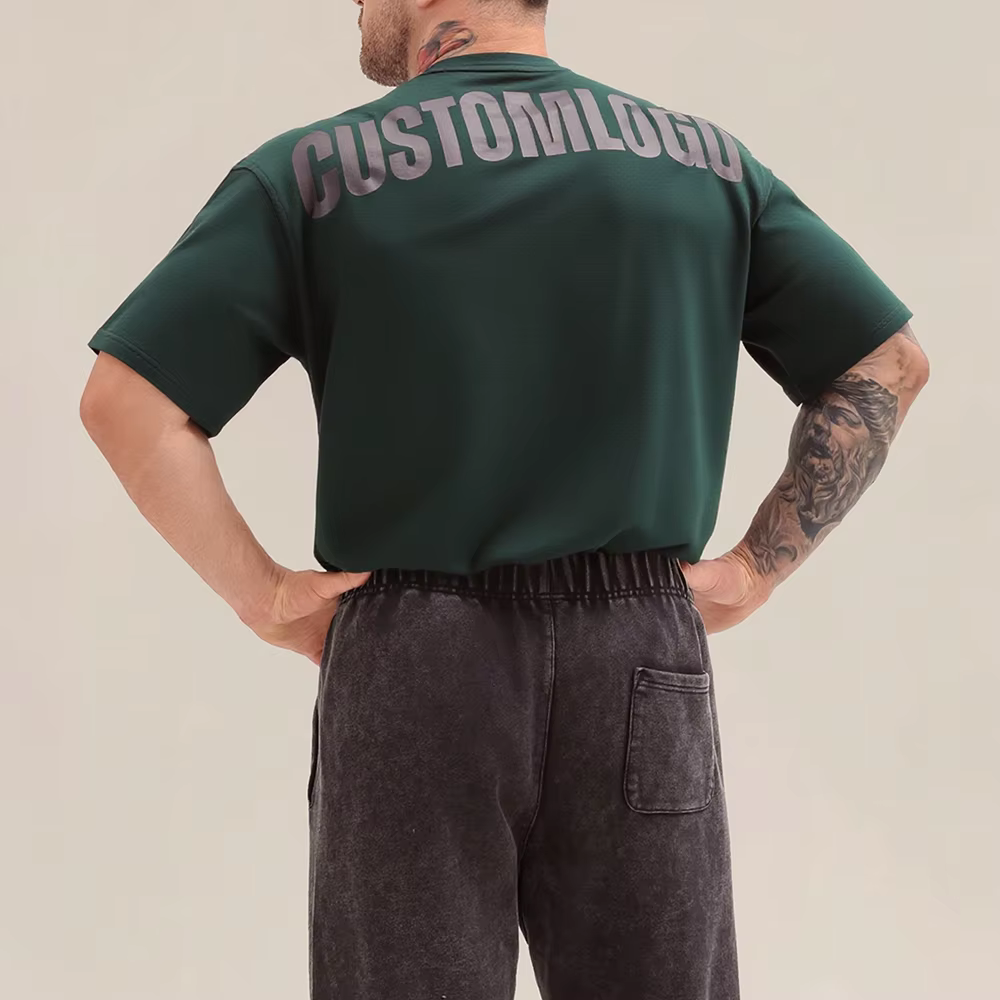 Men's High Quality Plus Size Puff Printing Logo Gym Shirts Heavyweight Cotton Oversized Casual Sports Breathable Blank Tee Shirt