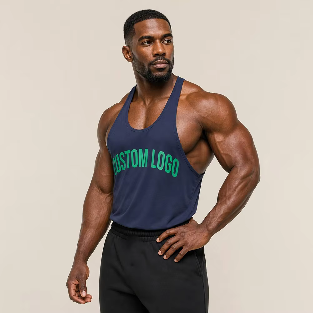 Custom Men's 180gsm 95%cotton 5%spandex Stringer tank Top Men's Fitness Gym Slim Fit tank Top Men's Sports Embroidery Stringer