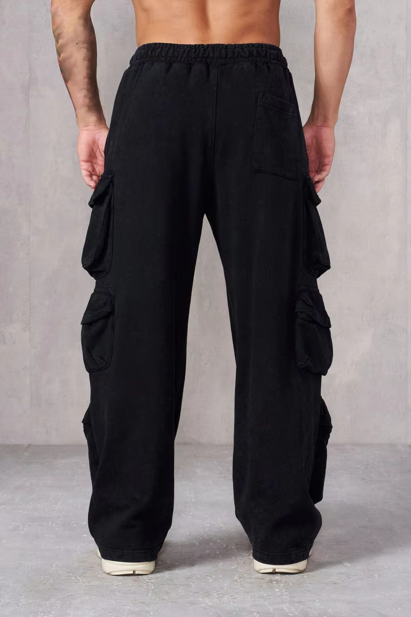 Custom Men's Washed Baggy Cargo Pants Wholesale Winter Men's Oversize Work Training Gym Sports Stacked Sweat Pants & Trousers