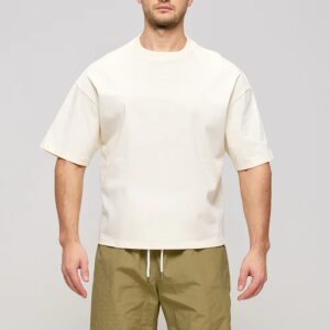 Custom Men's Oversized Crop Boxy T-shirts Men's 260gsm 100%cotton Gym Fitness Shirts Silicone Screen Printing Graphic Shirts