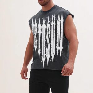 Custom Men Cropped Sleeveless Tank Top 100%Cotton Gym Sports Acid Washed Stringer Tank Top DTG Printing Tank Top Manufacturer