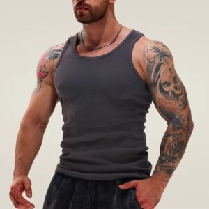Custom Mens logo Ribbed Gym tank Top Heavyweight Cotton Muscle Sleeveless Running Stringer Fitness Sports Workout Vest