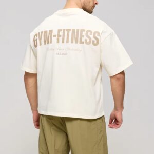 Custom Men's Oversized Crop Boxy T-shirts Men's 260gsm 100%cotton Gym Fitness Shirts Silicone Screen Printing Graphic Shirts