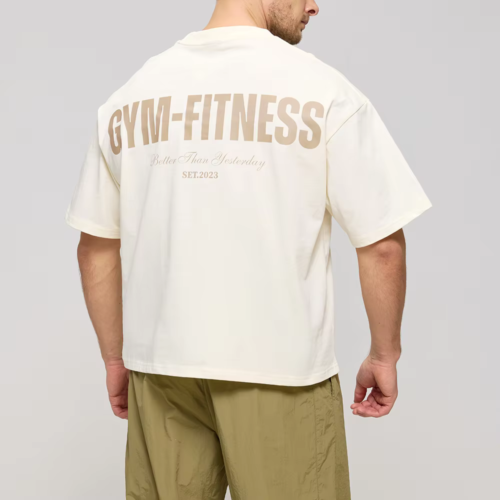 Custom Men's Oversized Crop Boxy T-shirts Men's 260gsm 100%cotton Gym Fitness Shirts Silicone Screen Printing Graphic Shirts