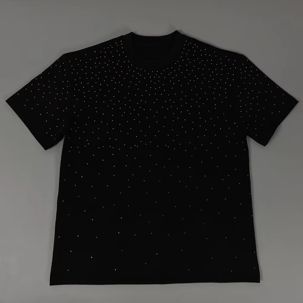 Wholesale Custom Men's Oversize Cotton T-shirts High Quality Rhinestone Vintage Shirts Hip Hop Streetwear Heavyweight Shirts