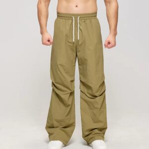 Custom Men's Nylon Baggy Wide Leg Pant Trousers Men's Overssize Quick Dry Gym Sports Pants Screen Silicone Printing for Men