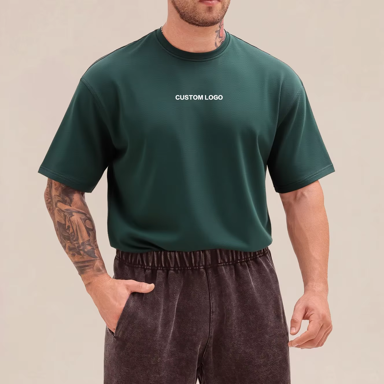 Men's High Quality Plus Size Puff Printing Logo Gym Shirts Heavyweight Cotton Oversized Casual Sports Breathable Blank Tee Shirt