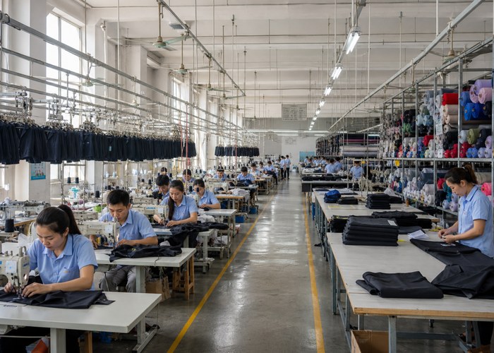 Garment production line at the apparel facility