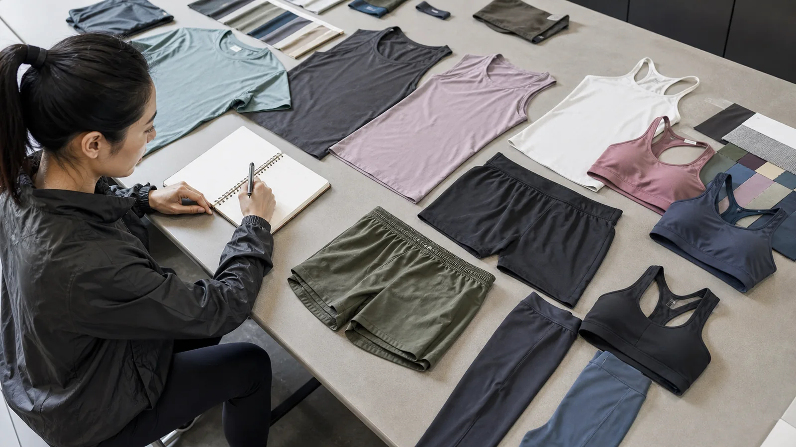Fitness wear product range arranged for category planning and supplier comparison