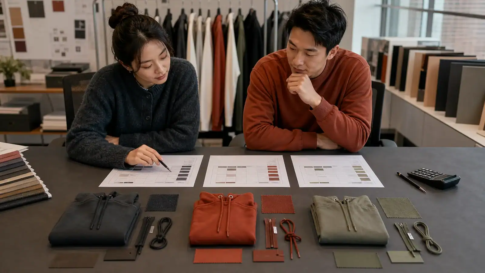 Apparel buyers comparing normalized hoodie quotations with matching materials and trims