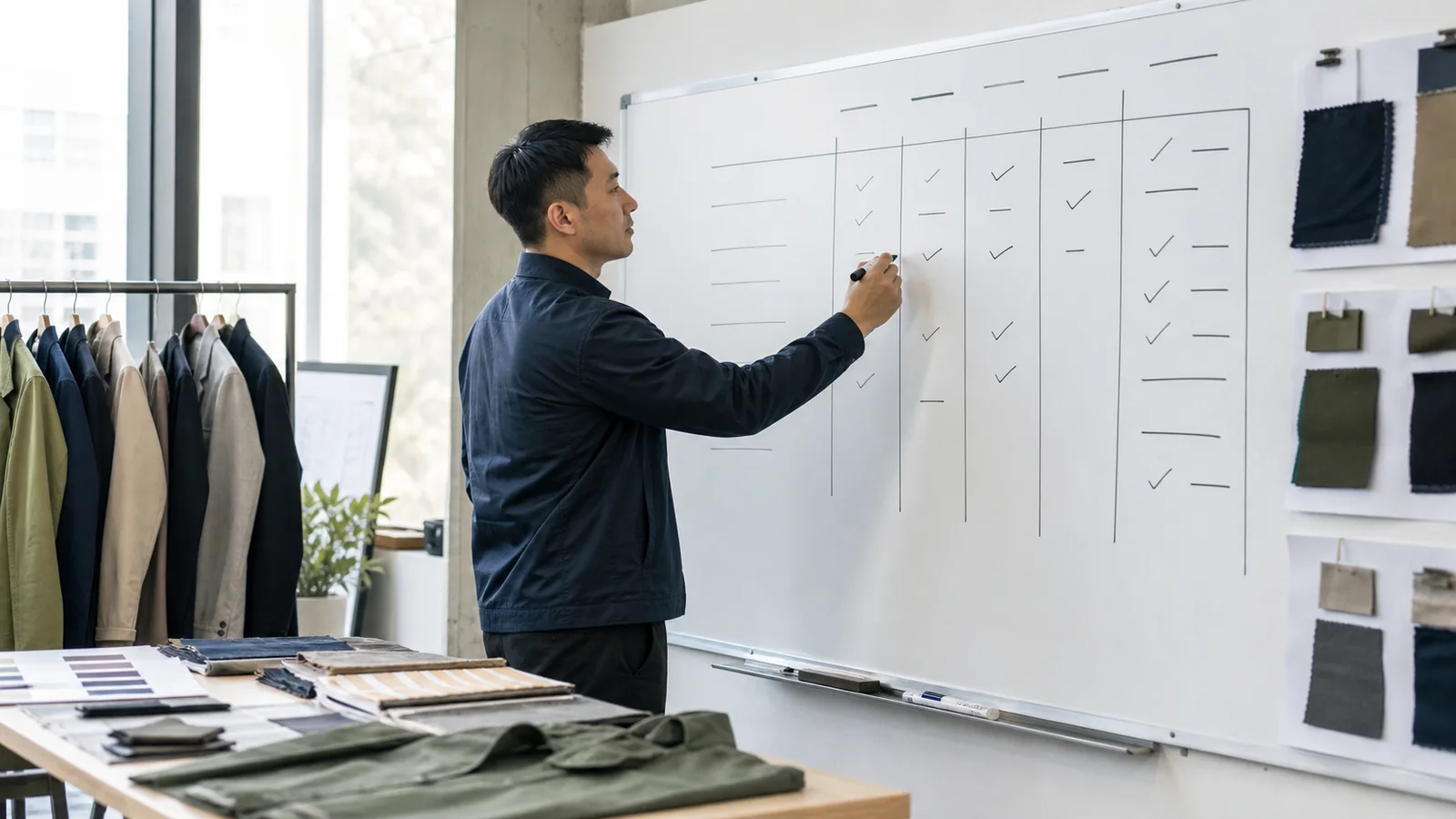 Founder scoring a shortlist of garment manufacturers by capability, risk and next action