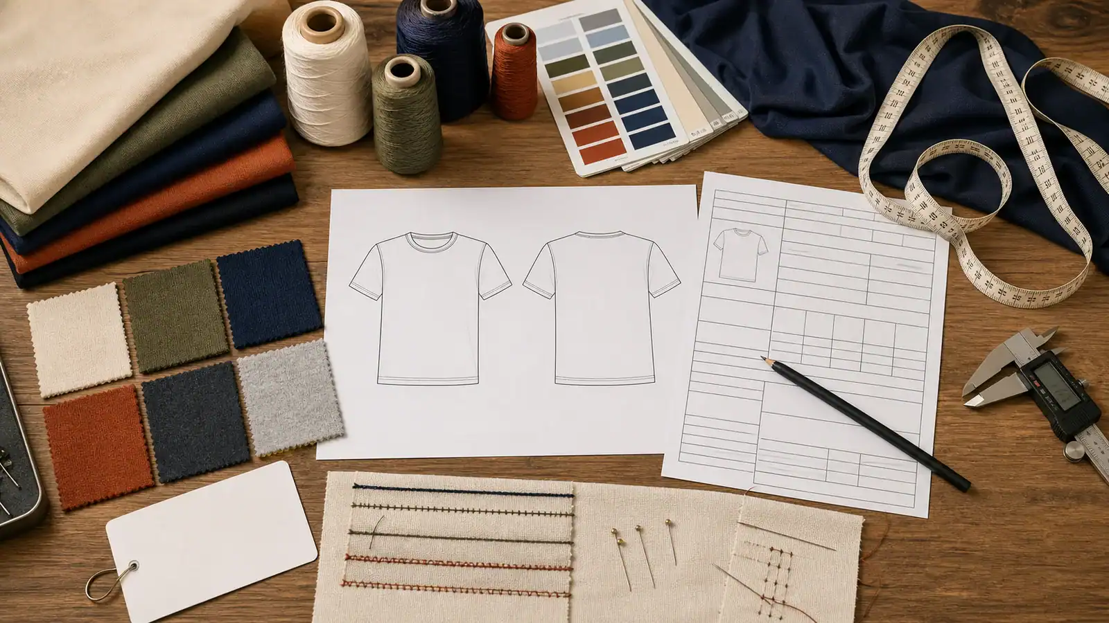 Design team working on custom clothing patterns and fabric selection.