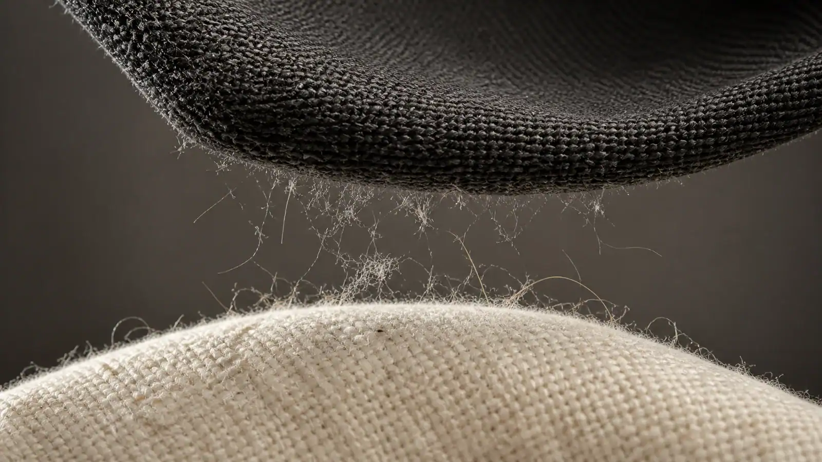 Vista detallada de texturas de tela en negro y beige para indumentaria personalizada.