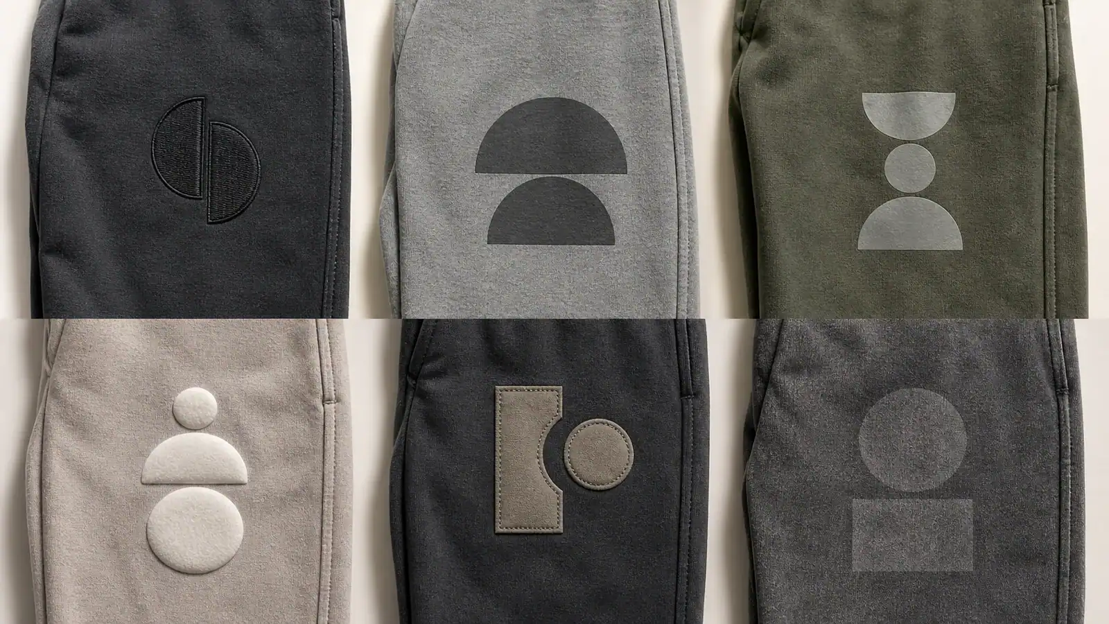Sweatpants decoration methods compared on fleece, terry and performance knit