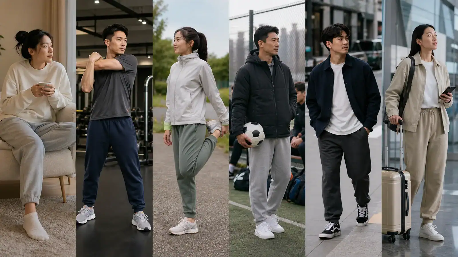 Asian adults wearing sweatpants for lounge, training, team, streetwear and travel use