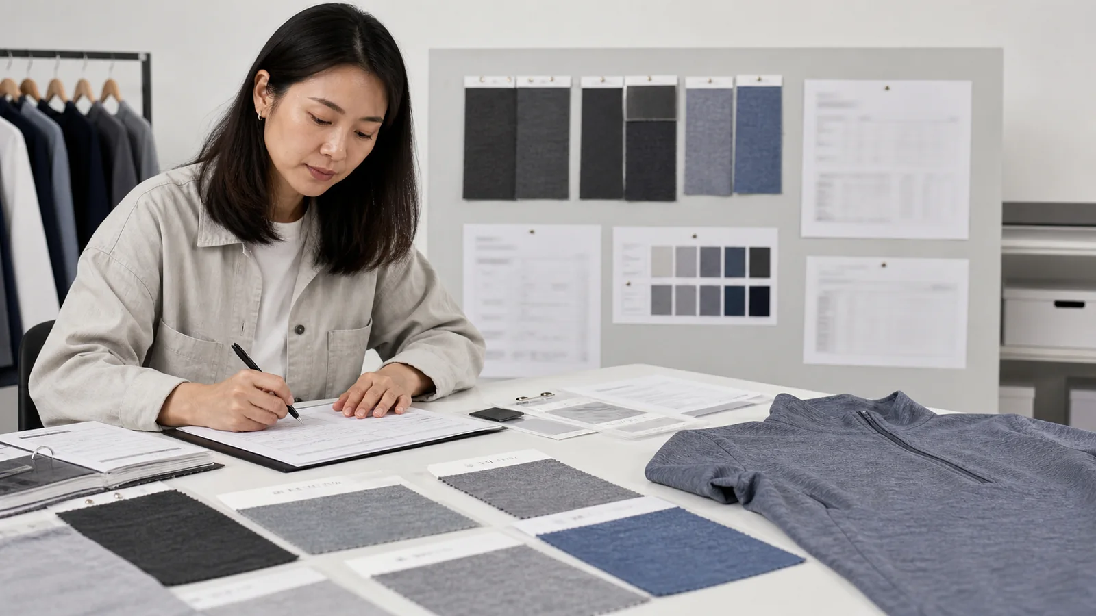 Buyer scoring cationic polyester suppliers by fabric evidence, color control, testing and sampling