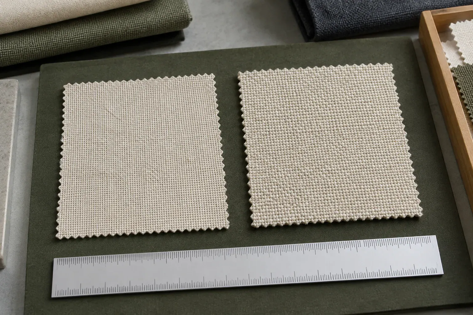 Two fabric swatches showing different canvas textures and weaves.