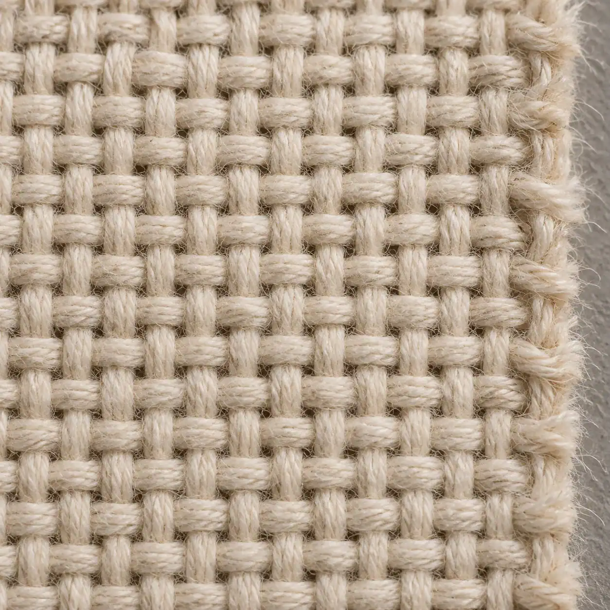 Close-up of woven canvas fabric showing detailed texture and weave pattern.