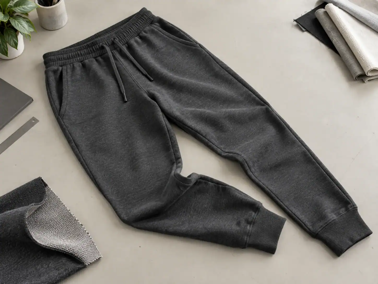 French terry joggers with clean waistband and cuff construction