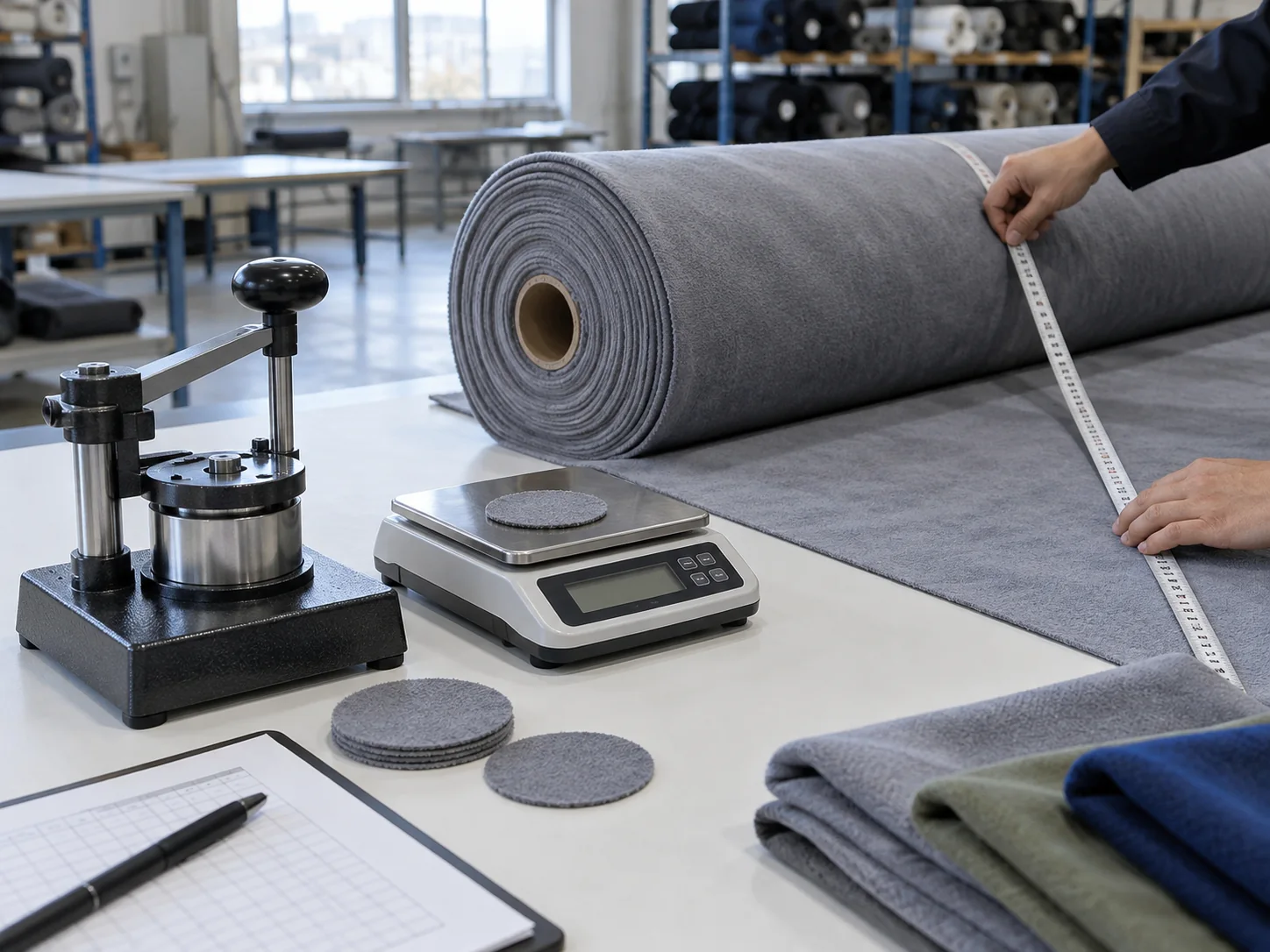 GSM scale and usable width measurement for microfiber fabric