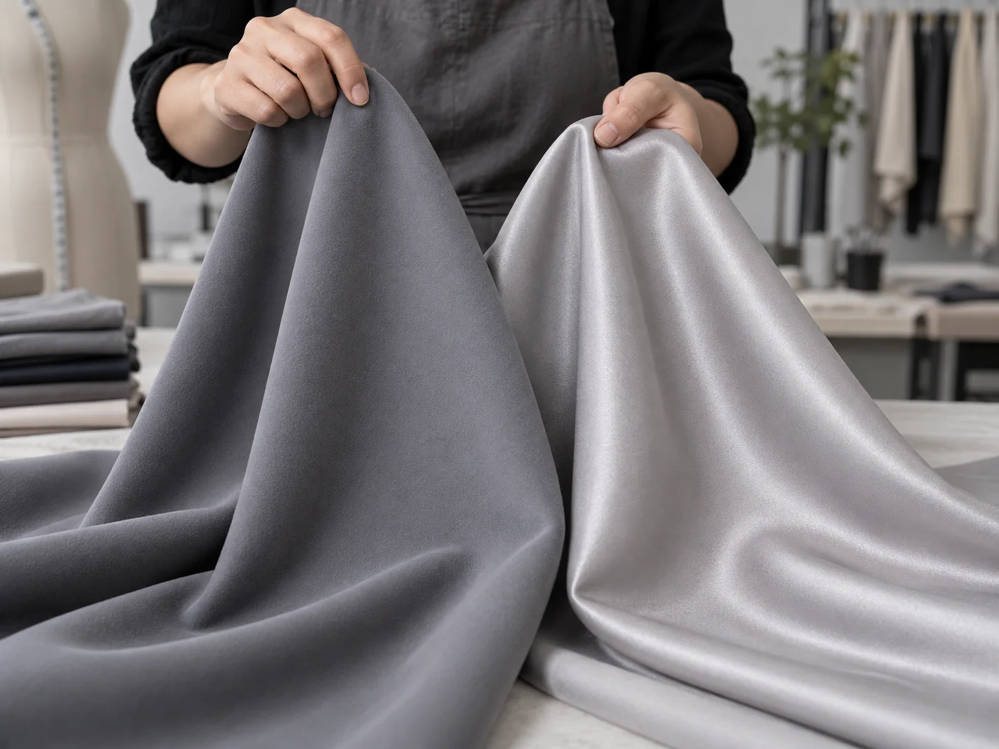 Smooth microfiber fabric surface and drape comparison
