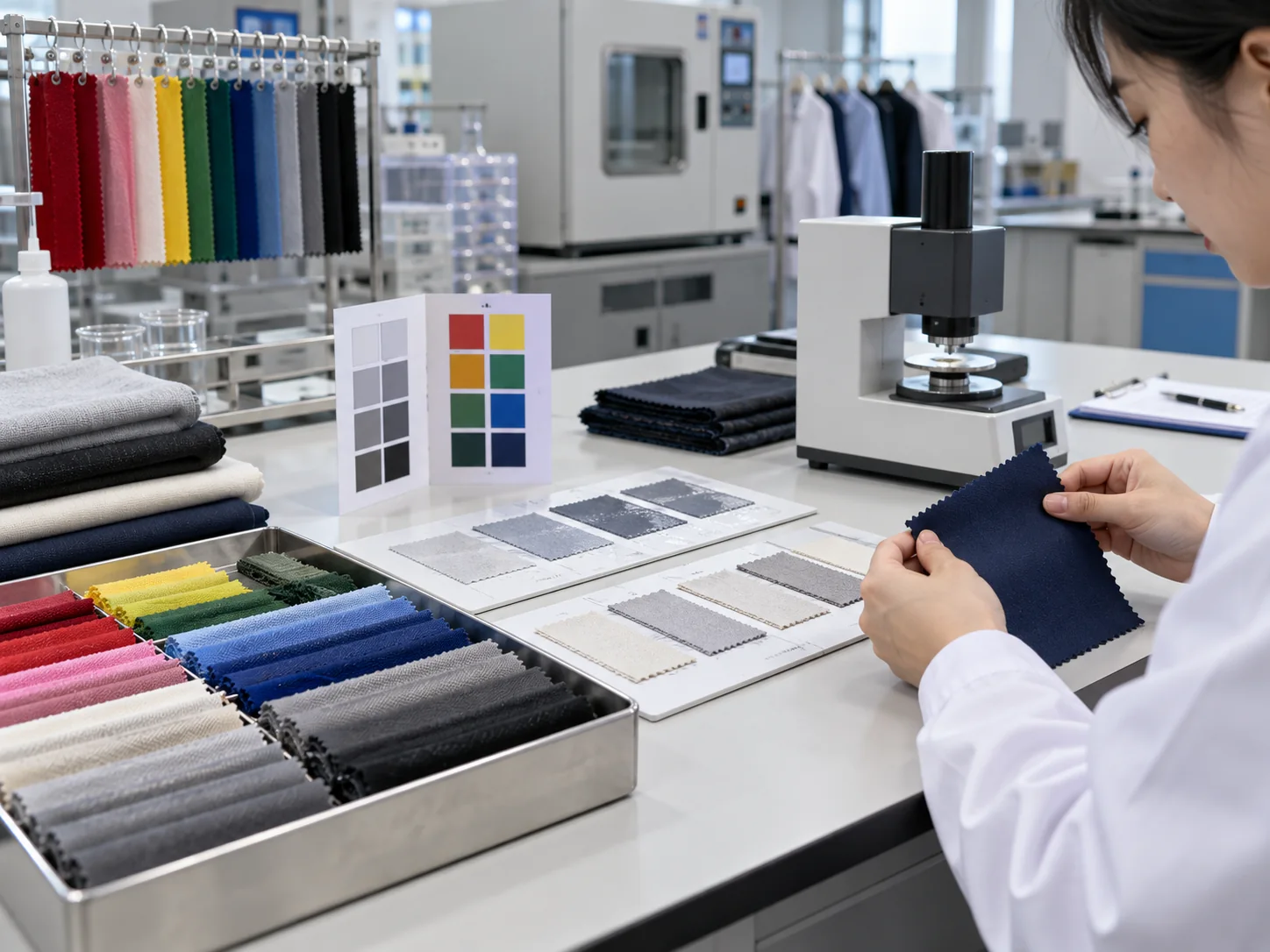 Textile quality-control lab specimens for microfiber fabric approval