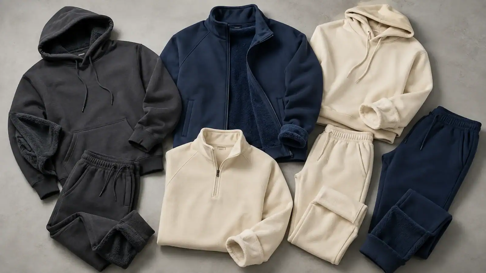 Mapeo de prendas de felpa para sudaderas con capucha, joggers, chaquetas de calentamiento, capas intermedias y conjuntos casuales