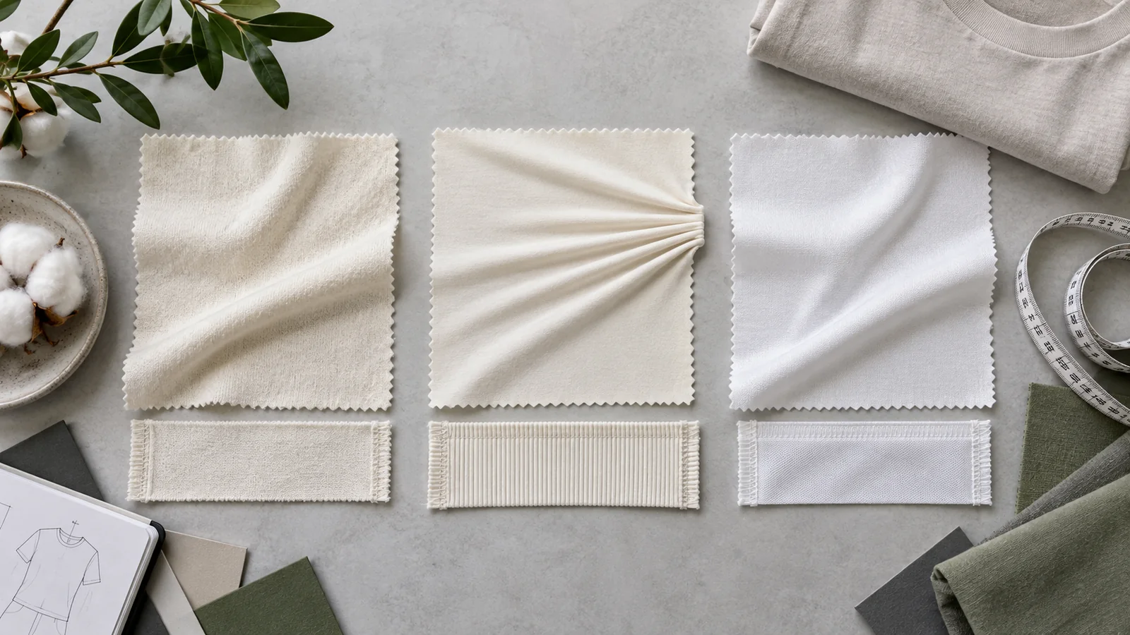 Fabric swatches for custom clothing with design team at DETOSUN.
