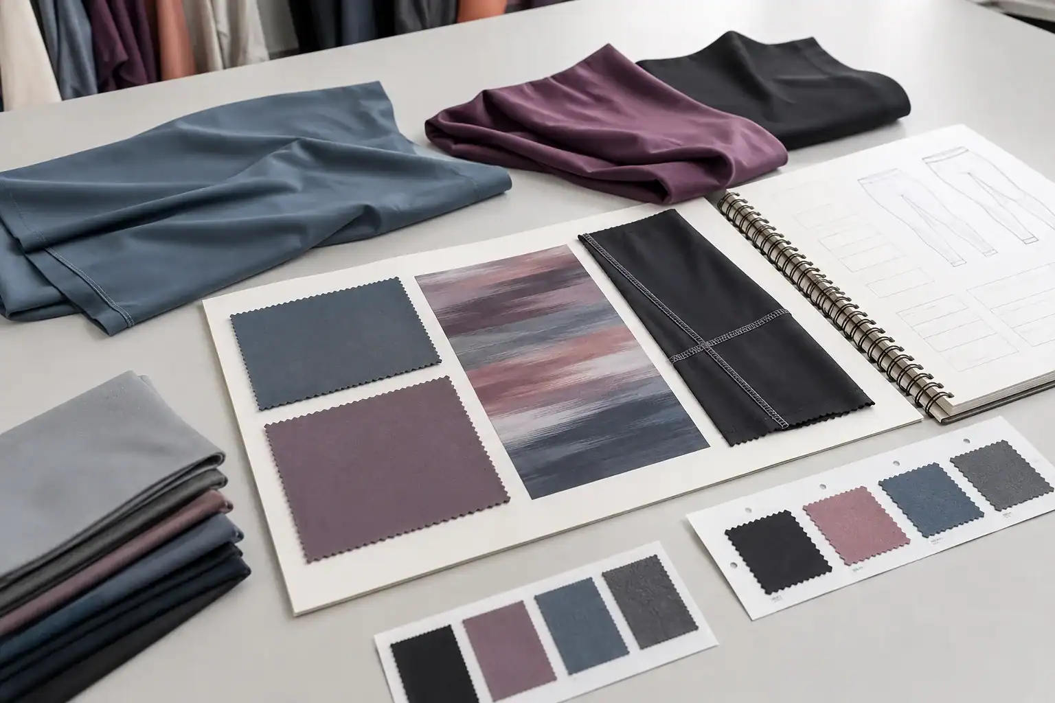 Muestras de jersey de poliéster y spandex con notas de impresión y recuperación para una muestra de desarrollo de ropa deportiva