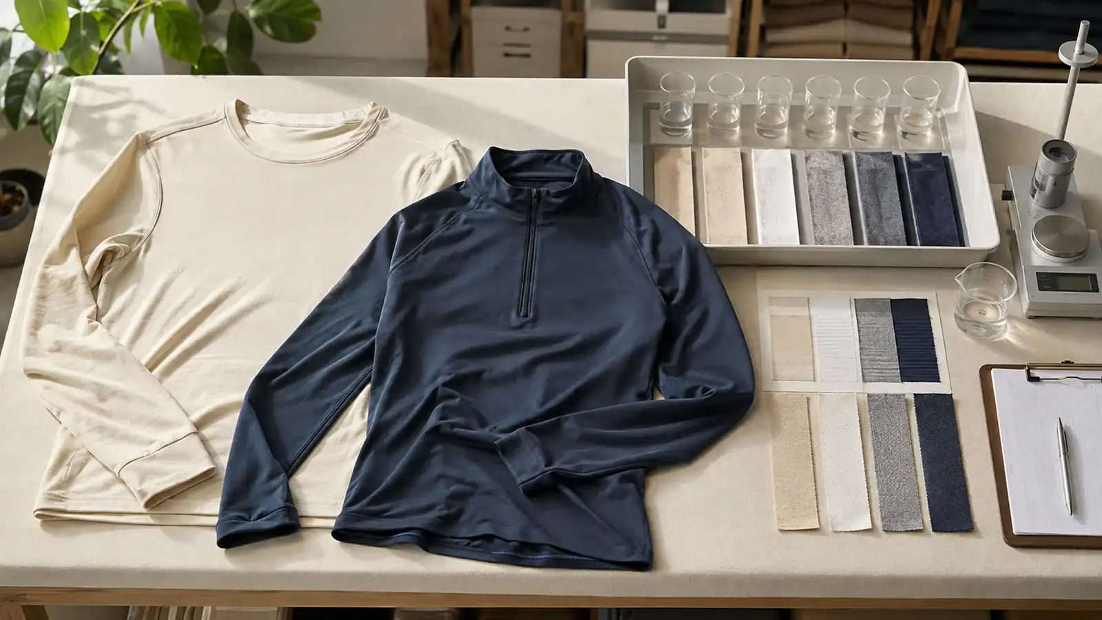 Muestras de ropa y muestras de tela para el diseño de prendas personalizadas.